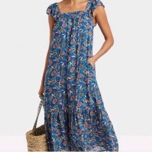Knox Rose Blue Pink Floral Midi Dress Flutter Sleeve Ruffle Sundress Women S